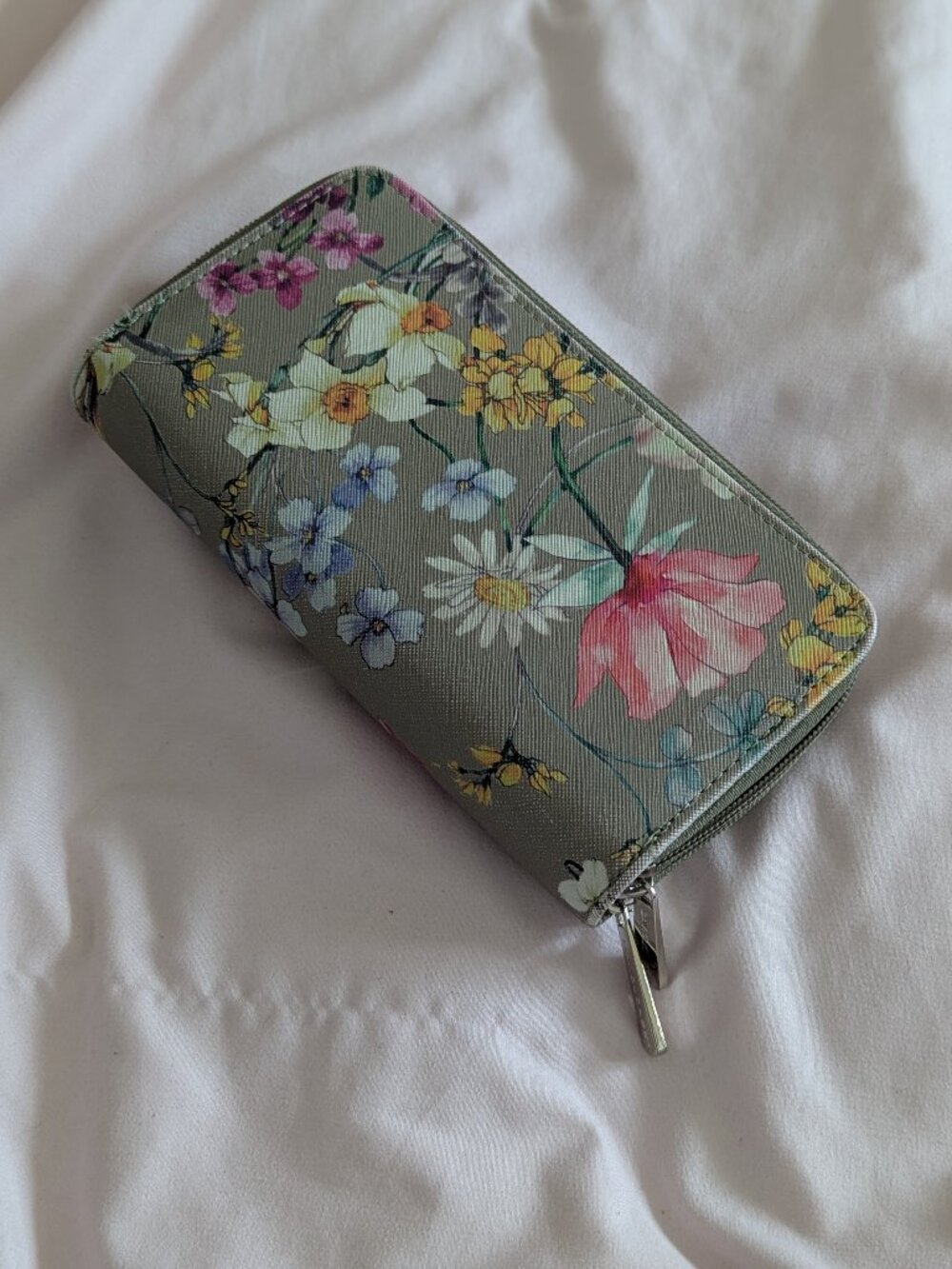DAVID JONES Green Floral Double Zip Wallet